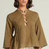 Chan Luu Tops^Anokhi Keyhole Blouse Dark Olive