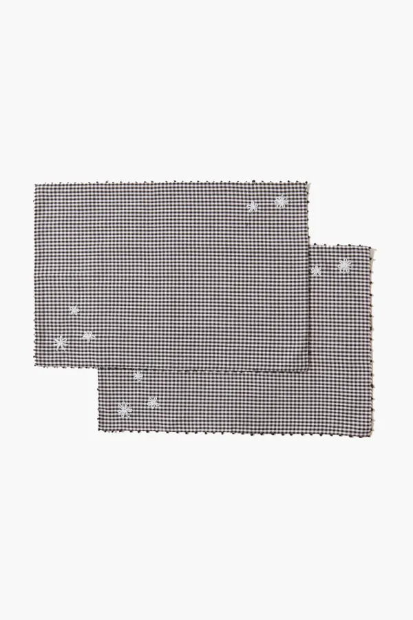 Chan Luu Placemats^Black Gingham Embroidered Placemat Set