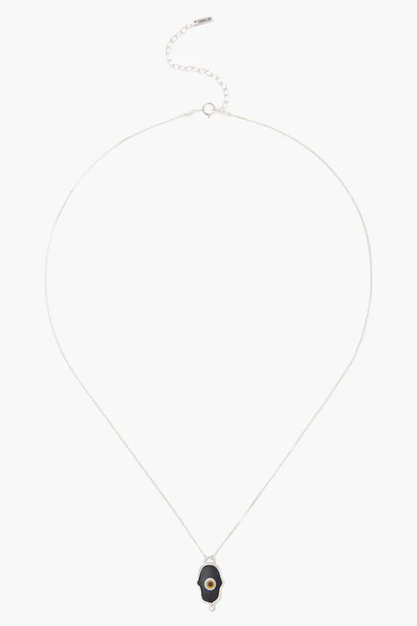Chan Luu Necklaces^Black Hamsa Hand With Diamond Silver Necklace