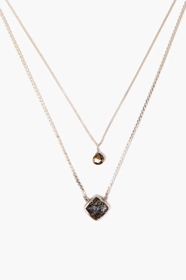 Chan Luu Necklaces^Black Tourmalated Quartz And Pyrite Duo Silver Cliff Necklace