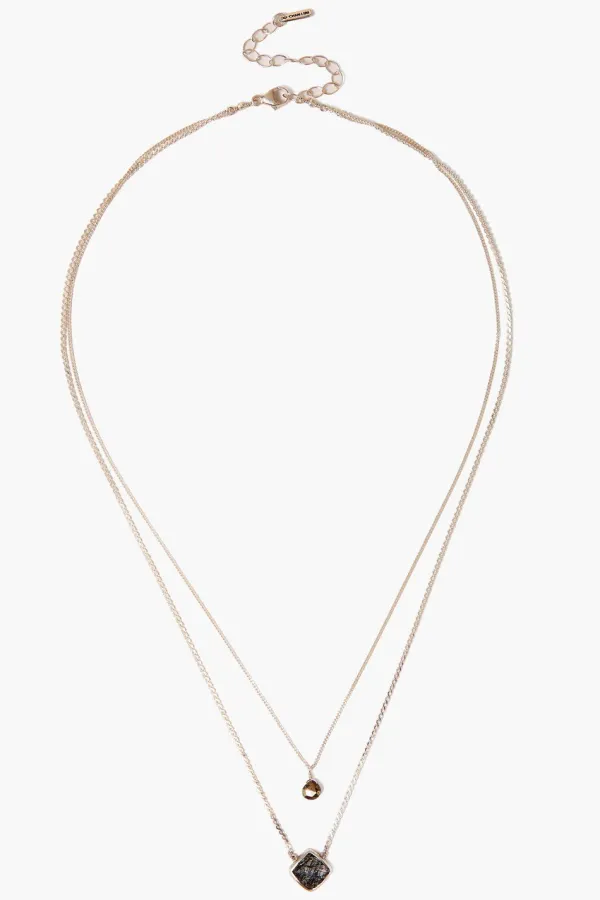 Chan Luu Necklaces^Black Tourmalated Quartz And Pyrite Duo Silver Cliff Necklace