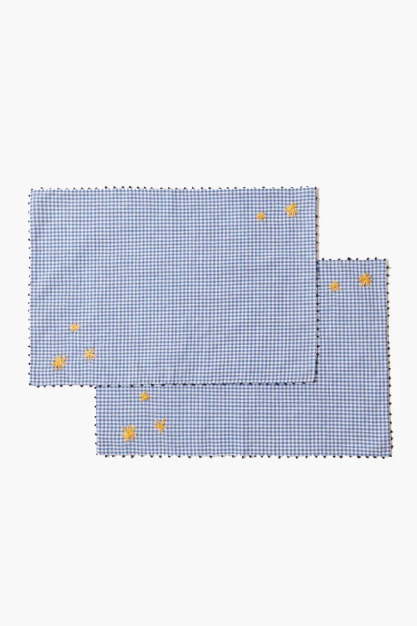 Chan Luu Placemats^Blue Gingham Embroidered Placemat Set