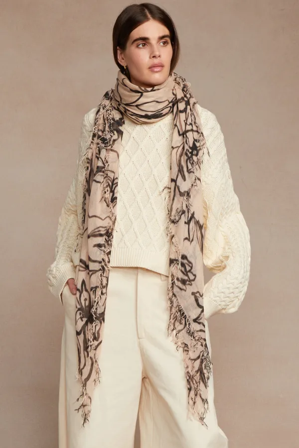 Chan Luu Scarves^Egret Painterly Floral Cashmere And Silk Scarf