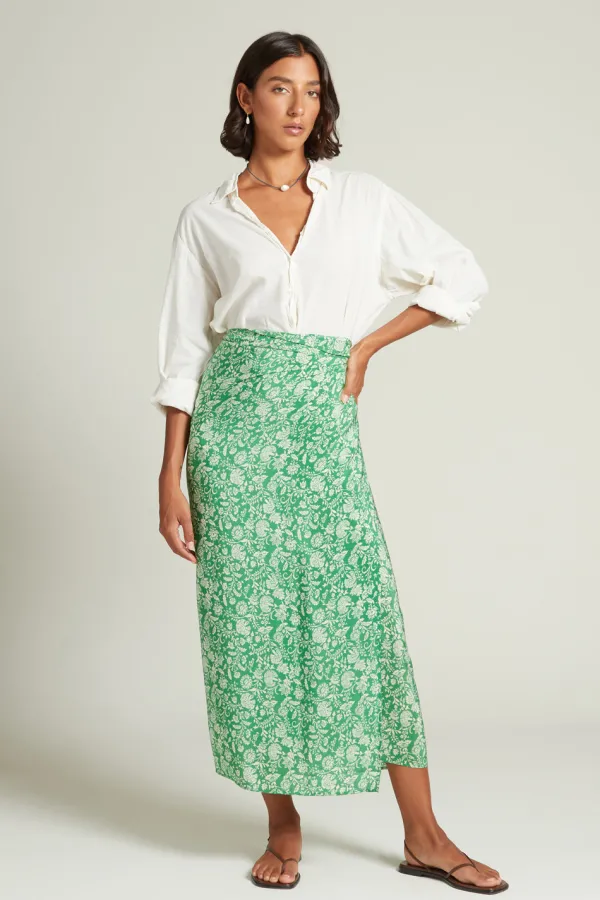 Chan Luu Bottoms^Eloise Floral Wrap Skirt Verdant Green