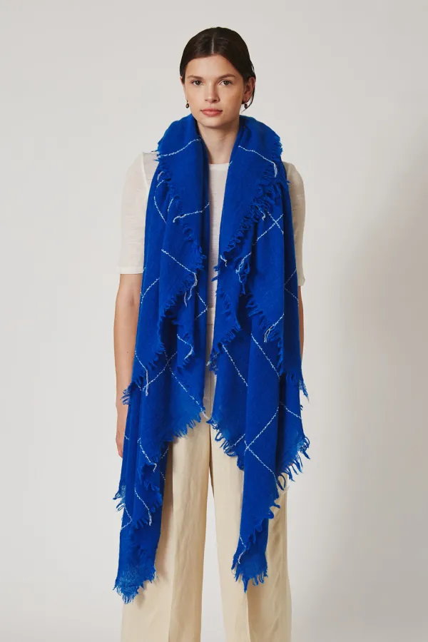 Chan Luu Scarves^Estate Blue Windowpane Cashmere Scarf