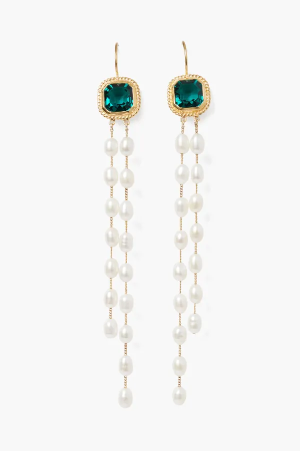 Chan Luu Earrings^Geneva Tiered Pearl Earrings Emerald