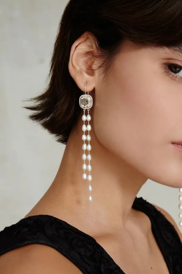 Chan Luu Earrings^Geneva Tiered Pearl Earrings Crystal