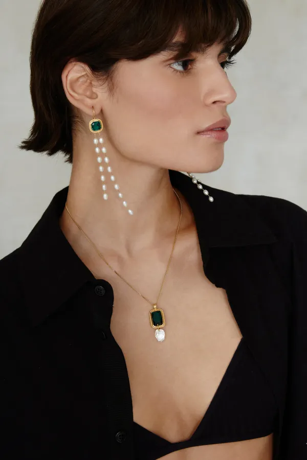 Chan Luu Earrings^Geneva Tiered Pearl Earrings Emerald