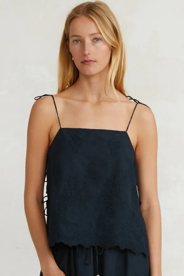 Chan Luu Tops^Grace Embroidered Top Navy