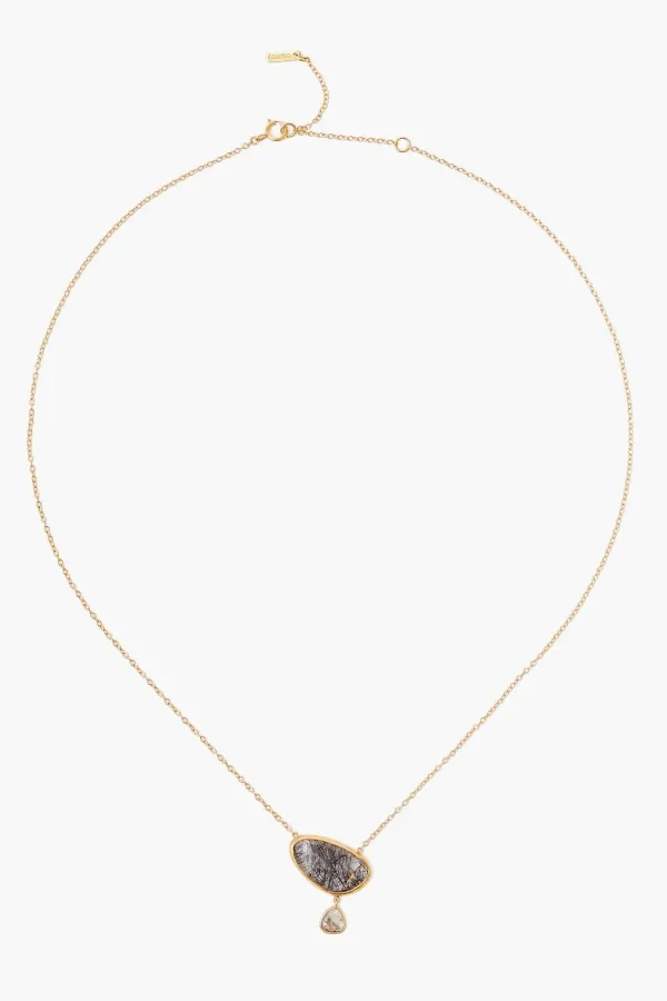 Chan Luu Necklaces^14K Black Tourmalated Quartz Diamond Drop Gold Cliff Necklace
