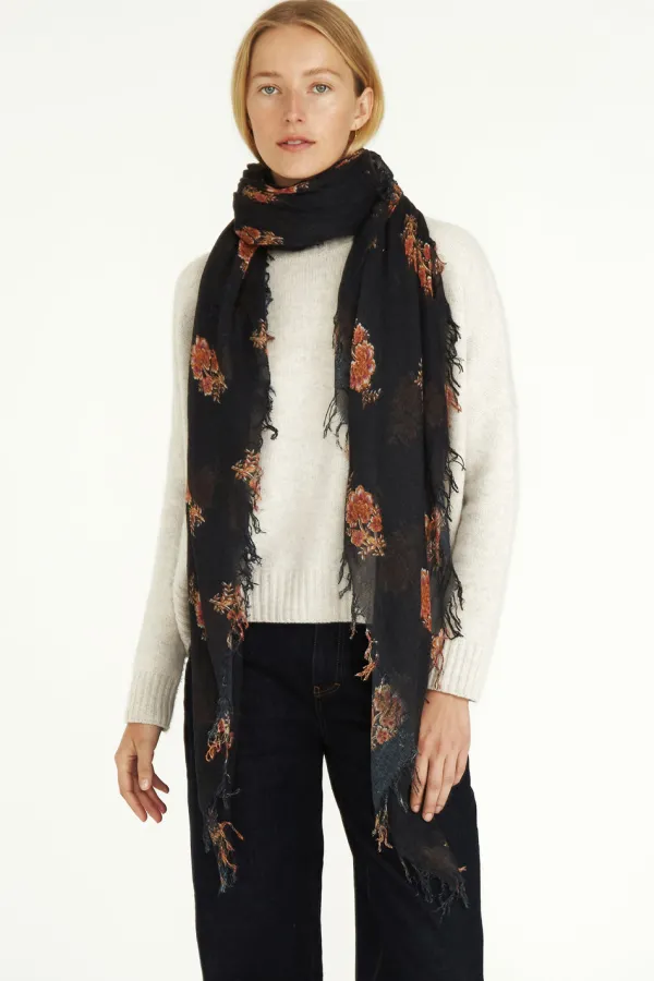 Chan Luu Scarves^Pageant Blue Hibiscus Floral Cashmere And Silk Scarf