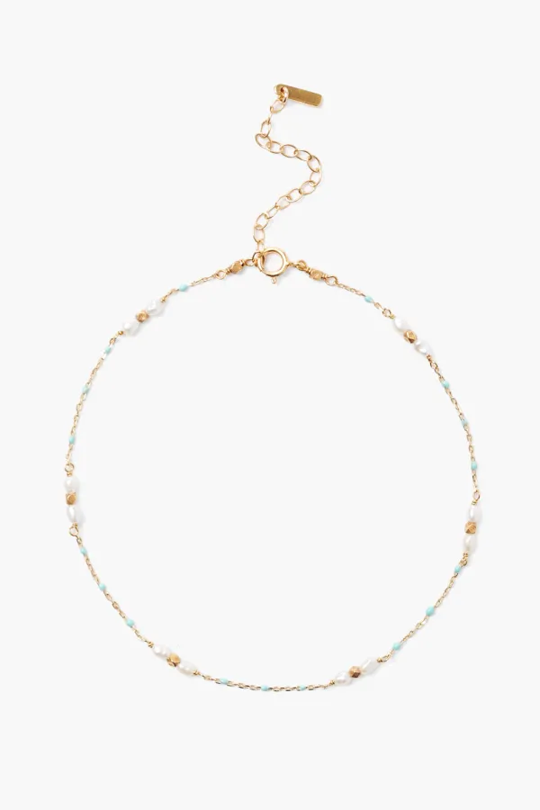 Chan Luu Anklets^Pearl And Turquoise Enamel Bead Anklet