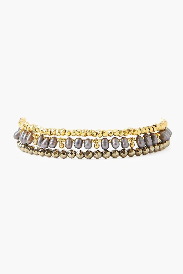 Chan Luu Bracelets^Pyrite And Grey Pearl Naked Wrap Bracelet