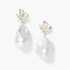 Chan Luu Earrings^Silver Hibiscus Pearl Drop Earrings