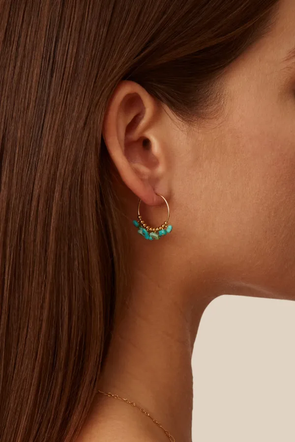 Chan Luu Earrings^Turquoise & Gold Heishi Hoops