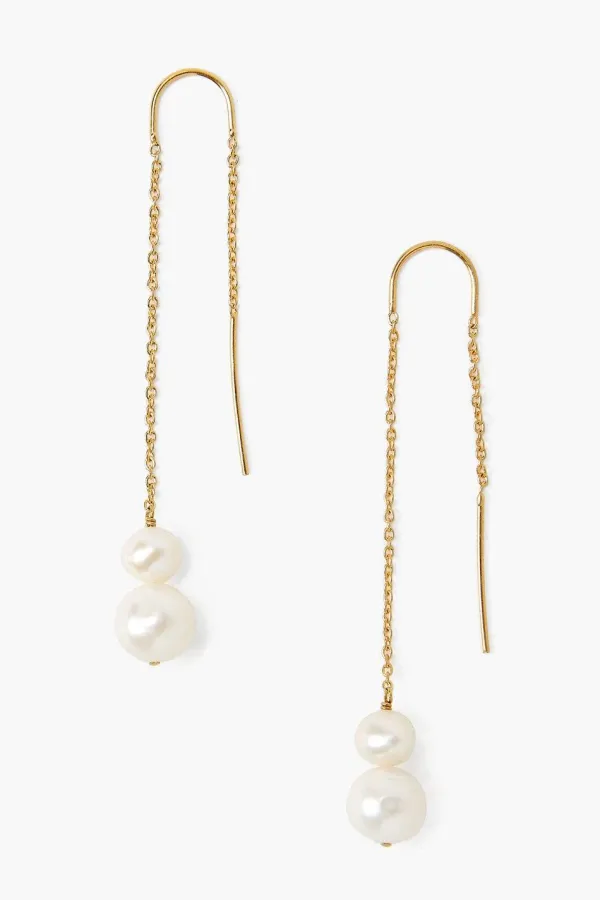 Chan Luu Earrings^White Pearl Thread-Thru Earrings